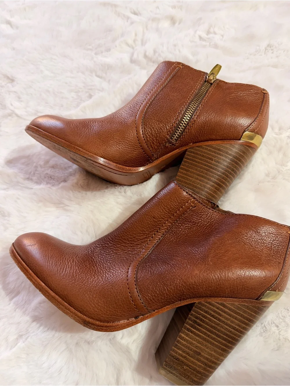 Coach Brown Leather Ankle Booties with Stacked Heel